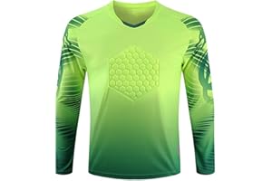 DRHOM Youth Boys Padded Protection Football Goalkeeper Jersey Long Sleeve Goalie Shirt Training Soccer Uniform