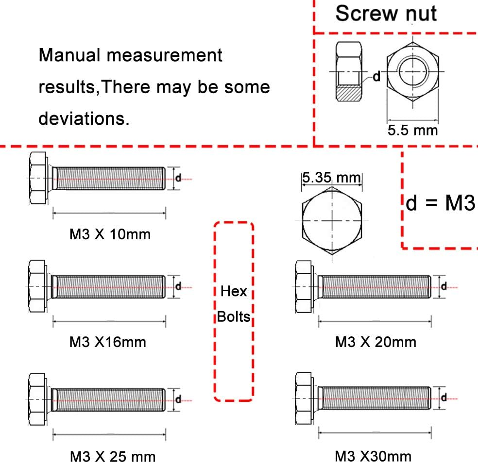 300pcs M3 Nuts and Bolts Set Outer Corner Hexagonal Screws 304