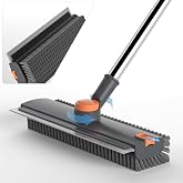 Floor Scrub Brush with Long Handle, 3 in 1 Scrape and Heavy-Duty Stiff Bristle Floor Scrubber Brush Broom with Squeegee and T
