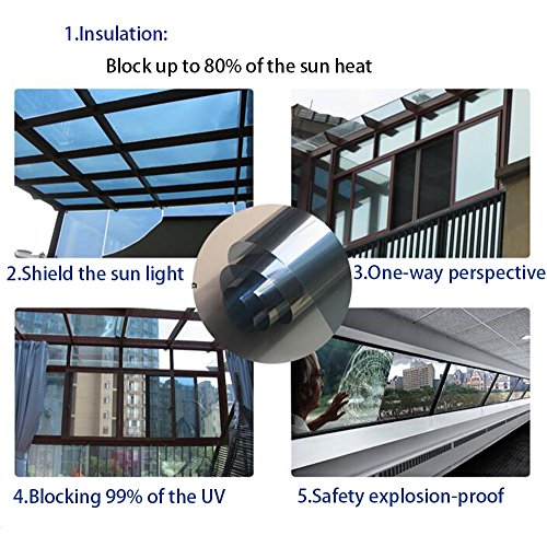 HOHO 60" x66ft roll Reflective One Way Silver Mirror Window Film Solar Tint Glass Sticker Privacy Protection(Silver)