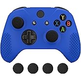 eXtremeRate PlayVital Soft Anti-Slip Dark Blue Silicone Controller Cover Skins and Black Thumb Grips Caps Protective Case for Xbox One X S Controller - Controller Without
