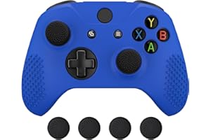 eXtremeRate Soft Anti-Slip Dark Blue Silicone Controller Cover Skins and Black Thumb Grips Caps Protective Case for Xbox One 