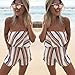 ECOWISH Women Off Shoulder Romper Strapless Floral Print Striped Beach Shorts Jumpsuit (US S, Orange)