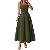 BTFBM Women Elegant Wedding Guest Dress Summer Square Neck Sleeveless Flowy A Line Formal Cocktail Party Maxi Dresses
