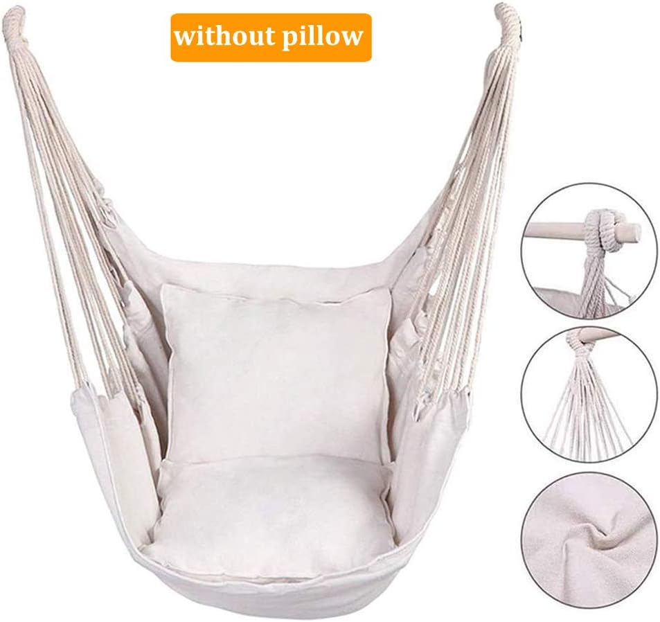 Peodelk Hammock Chair Swing, Indoor & Outdoor Hanging Rope Swing Chair Cotton Weave with Porch Swing Seat Load Capacity Strong Swing Chair for Superior Comfort & Durability
