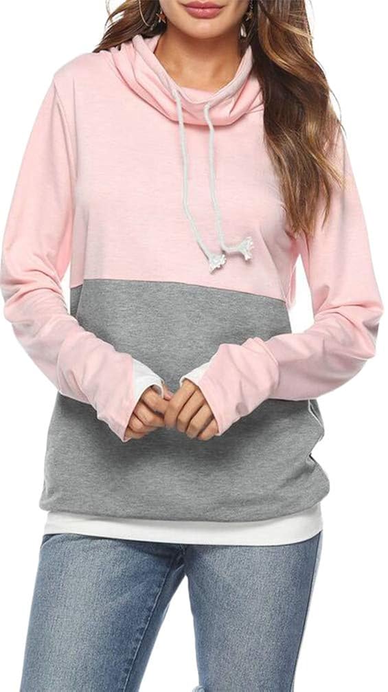 Hajotrawa Women S Drawstring Cowl Neck Contrast Color Comfort