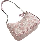AegatarLue Shoulder Bag for Women, Floral Small Shoulder Purse with Zipper, Crescent Bag Fashion Women's Shoulders Handbags