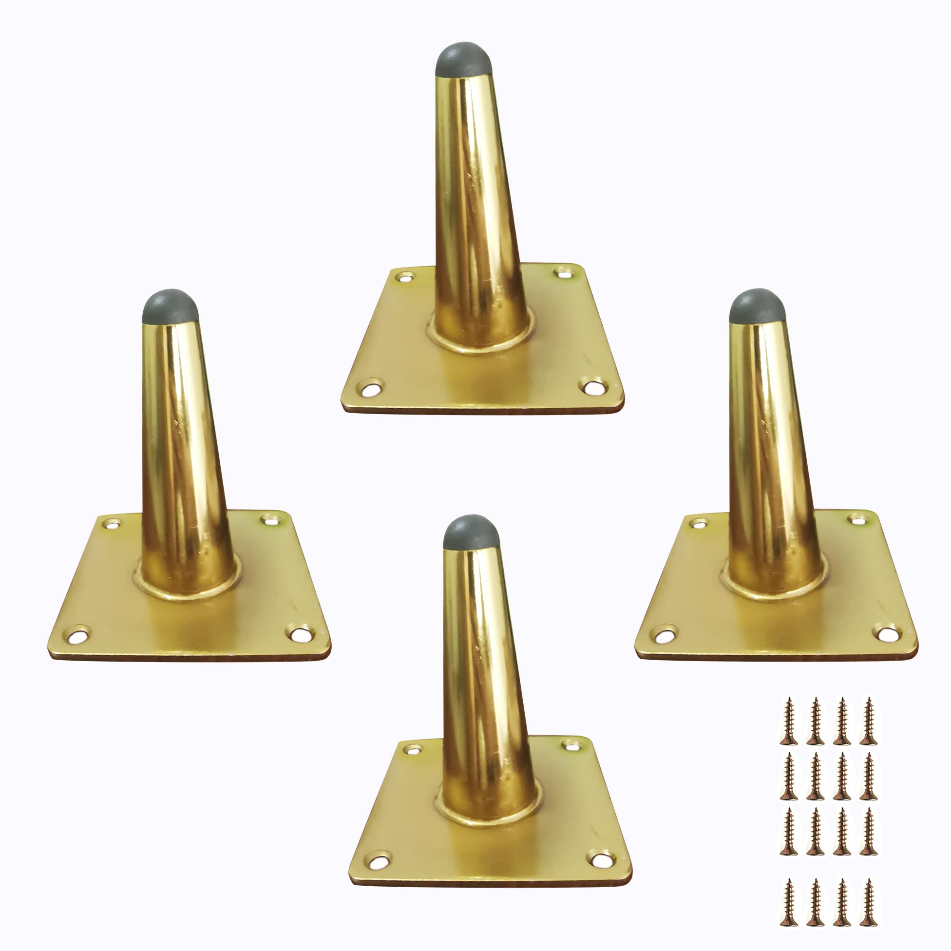 Mimhooy 4Pcs 4 Inch Furniture Legs - Luxury Gold, Straight Tapered TV Cabinet, Dresser, Coffee Table, Couch Sofa Feet - Mid-Century Modern Style Metal Furniture