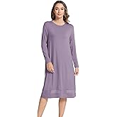 GYS Bamboo Viscose Women's Nightgowns Long Sleeve Spliced Lace Sleep Shirts