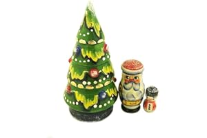 Needzo Hand Carved and Painted Russian Christmas Tree Nesting Doll, 4 3/4 Inch