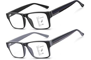 SKYOAK 2 Pack Excellent Unbreakable Progressive Multifocus Reading Glasses for Men, TR90 Thick Frame Blue Light Blocking Glasses Anti UV/Eye Strain Computer Readers No-Line Multifocal Eyeglasses, 2.5x
