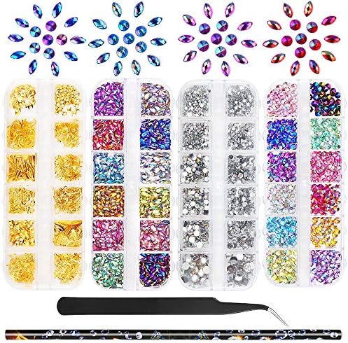 Nail Art Rhinestones Set, YBLNTEK Rhinestone Nail Studs Horse Eye Rhinestones with 1 Rhinestone Picker and 1 Pick up Tweezers for Nail Art Decorations Supplies