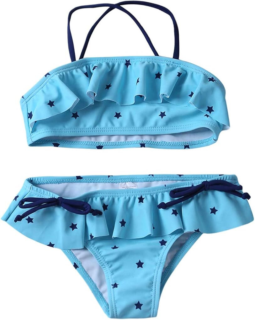 PARICI Girls Star Printed Ruffle Swimsuit Two Pieces Swimwear Bikini Size 4-8Y