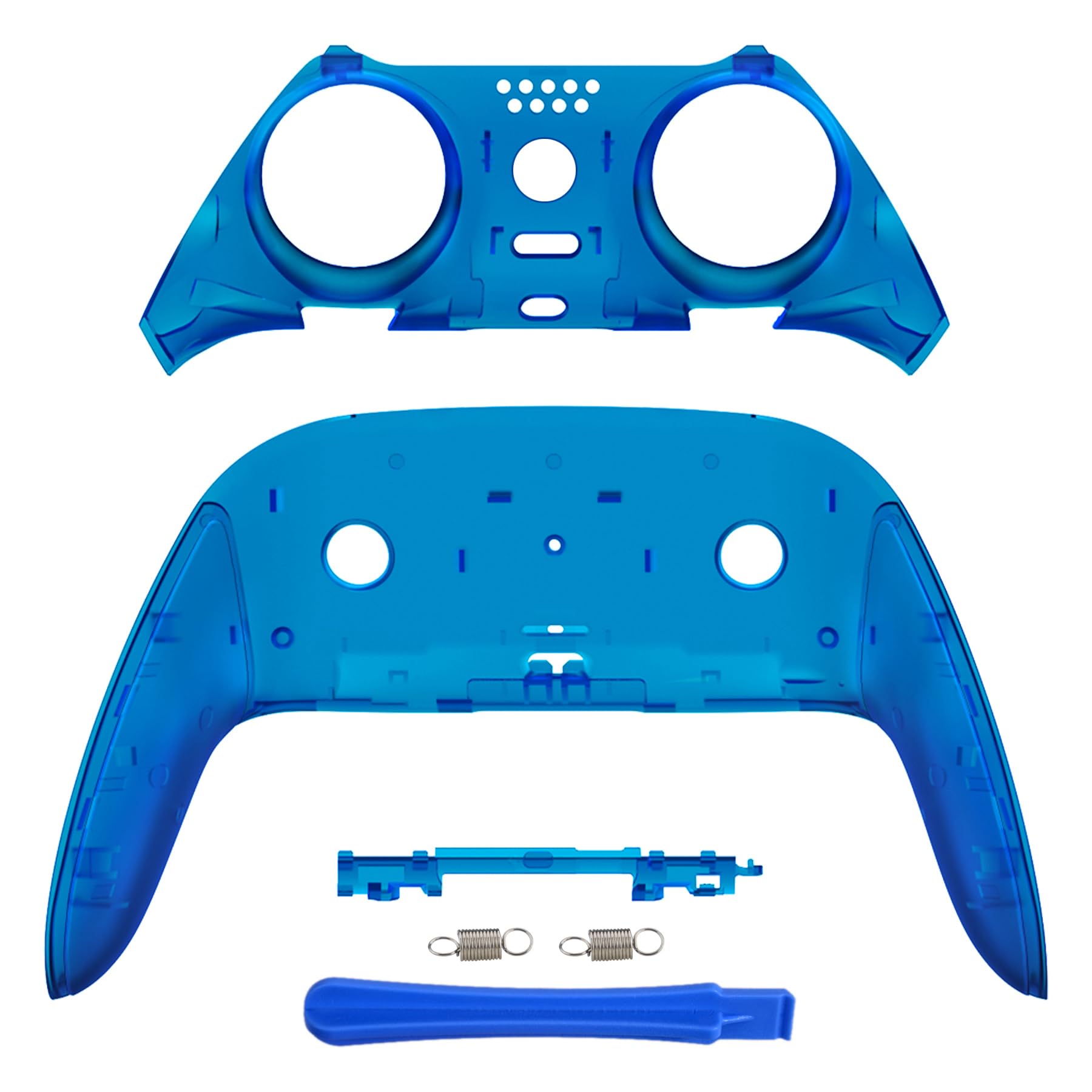 eXtremeRate Top Bottom Decorative Trim Shell Compatible with ps5 Edge Controller DIY Replacement Front Back Clip Shell, Custom Clear Blue Plates Cover Compatible with ps5 Edge Controller