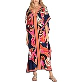 Eddoyee Women Long Print Swimwear Cover Up Sexy V Neck Side Split Beach Caftans Lounge Dresses
