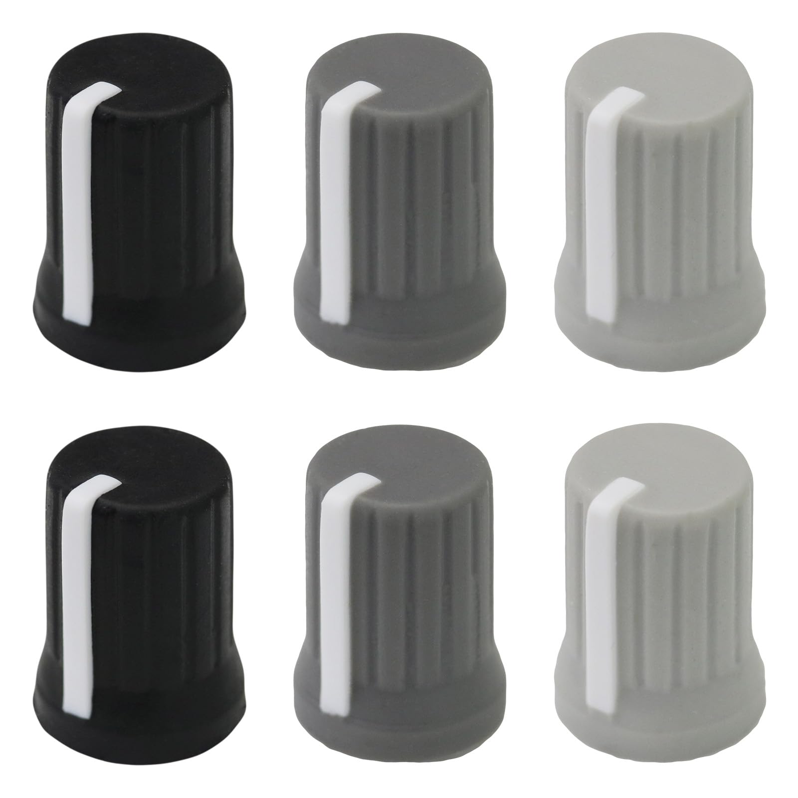 Mixed-Colour 6mm D-Shaft Hole Rubber Grip Vibrant Colour Mixer Knobs - Pack of 6 (2X Black, 2X Dark Grey, 2X Light Grey) โ image 1