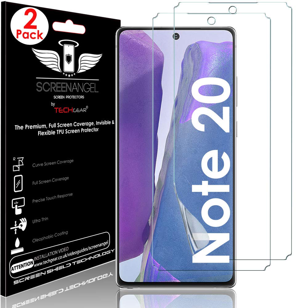 TECHGEAR [2 Pack Screen Protector fits Samsung Galaxy Note 20 [Screen Angel Edition] [In-Display FingerID Support] [Case Friendly] [Bubble Free] [FULL Screen Coverage] HD Clear Flexible TPU Film