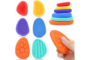 SYRYIA Sensory Stone Fidget Toys, 6 Pcs Quiet Worry Stone for Kids/Adults Calming, Silicone Stress Toys for Anxiety/Autism/ADHD Relief, Easter Basket Stuffers for Kids