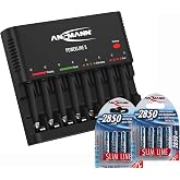 Ansmann 1001-0006-US-590-2 Powerline 8 AAA &amp; AA Smart Battery Charger for AA, AAA w. Discharge Function + 2850mAh Slimline AA Batteries (8-Pack)