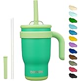 BJPKPK 14 OZ Insulated Travel Tumbler with Handle and Straw, Stainless Steel Water Bottle, Double Wall Vacuum Insulated Mug, for Work, Car, Travel, Olive Green
