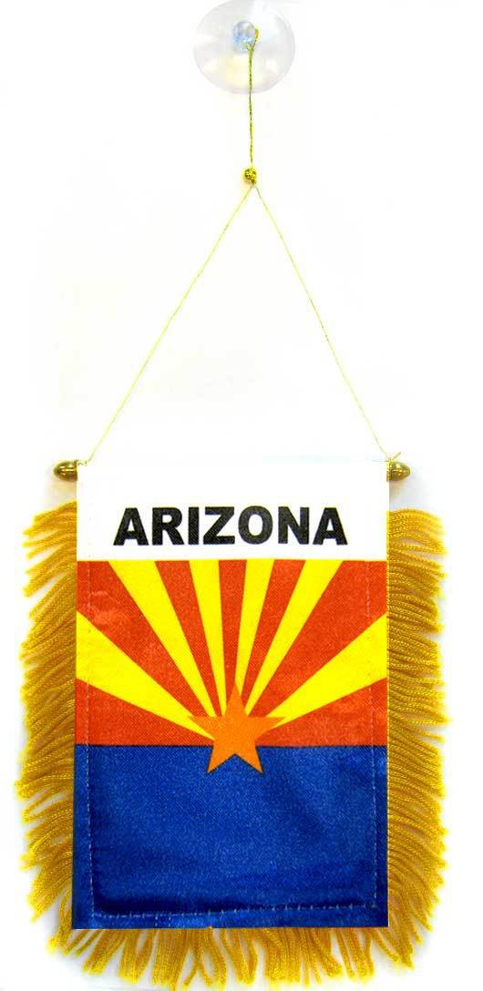 AZ FLAG - Arizona Mini Banner - 6'' x 4'' - 100% Polyester US state of Arizona Small Pennant for Car - Double-sided Flag with Suction Cup Hanger