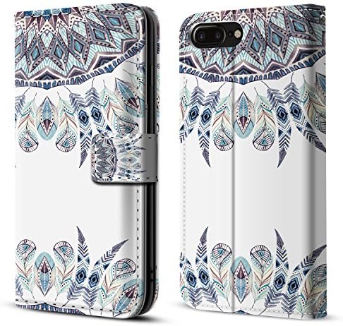 iPhone 7plus/8plus Wallet Case 5.5 inch, Stand Feature,Double Layer Shock Absorbing Premium Soft PU Color matching Leather Wallet Cover Flip Cases For apple (04-Blue feather)