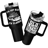 34HD Classic Car Tumbler 40oz with Handle and Straw, I'm Not Old I'm Classic Vintage Muscle Cars Insulated Travel Coffee Mug - Old Lives Matter Gift Father's Day - Grandpa Birthday Retirement Present