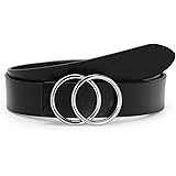 SUOSDEY Women Leather Belt Fashion Double O-Ring Soft Faux Leather Waist Belts For Jeans Dress