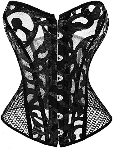 GUIXIU Women's Sheer Net Elastic Sexy Mesh Bustier Corset Top (2XL, Black)