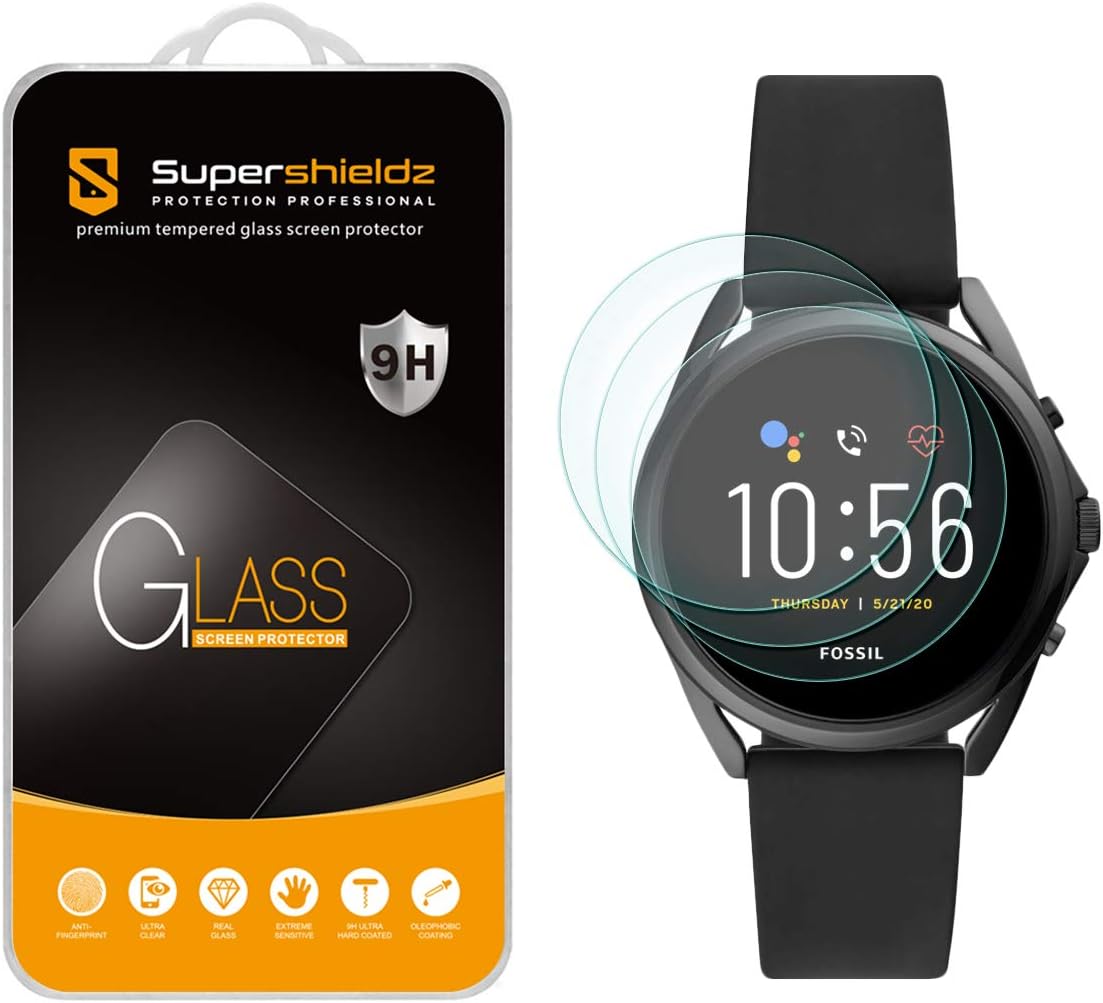 (3 Pack) Supershieldz Designed for Fossil Gen 5 LTE Smartwatch Tempered Glass Screen Protector, Anti Scratch, Bubble Free