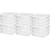 Sterilite 6-Pack Wide 3 Drawer Unit, Plastic Desktop Organizer with Clear Drawers, White Frame - Stackable Multi-Purpose Storage for Office Supplies, Craft Rooms, Classrooms and Home Organization