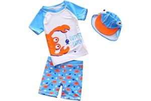 BAOPTEIL Baby Toddler Boys 3-Pieces Swimsuit Sets Blue Shark Bathing Suit Rash Guards Sunsuit Swimwear with Hat UPF 50+ FBA