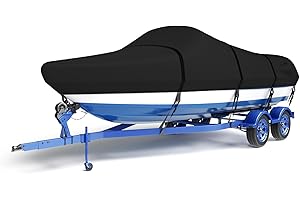 LumiCalyx 600D Waterproof Boat Cover, 14-16'x90 Marine Grade Heavy Duty Trailerable Anti-UV Polyester Canvas, Fits 14-16ft x90 Bass Boat, V-Hull, Fish & Ski,Black