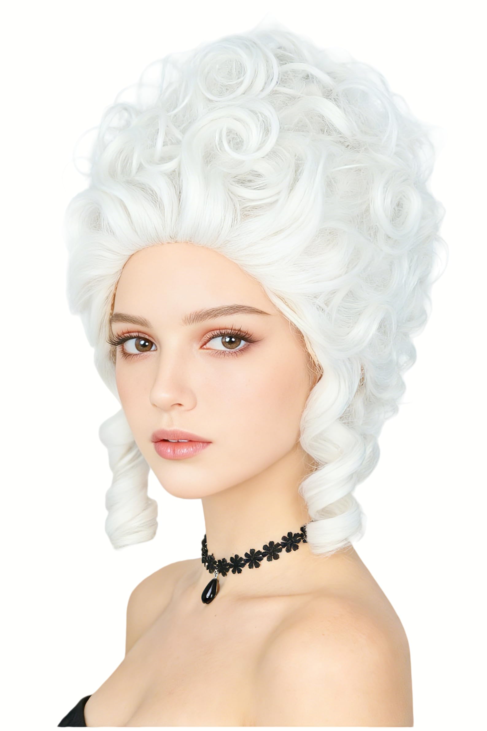 LeMarnia18th Century Queen Wig White Honeycomb Curly Retro Heat Resistant Halloween Costume Wig