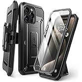 SUPCASE for iPhone 15 Pro Case with Stand & Belt-Clip, [Unicorn Beetle Pro] [Built-in Screen Protector] [Military-Grade Drop Protection] Full-Body Heavy Duty Rugged Phone Case, Black