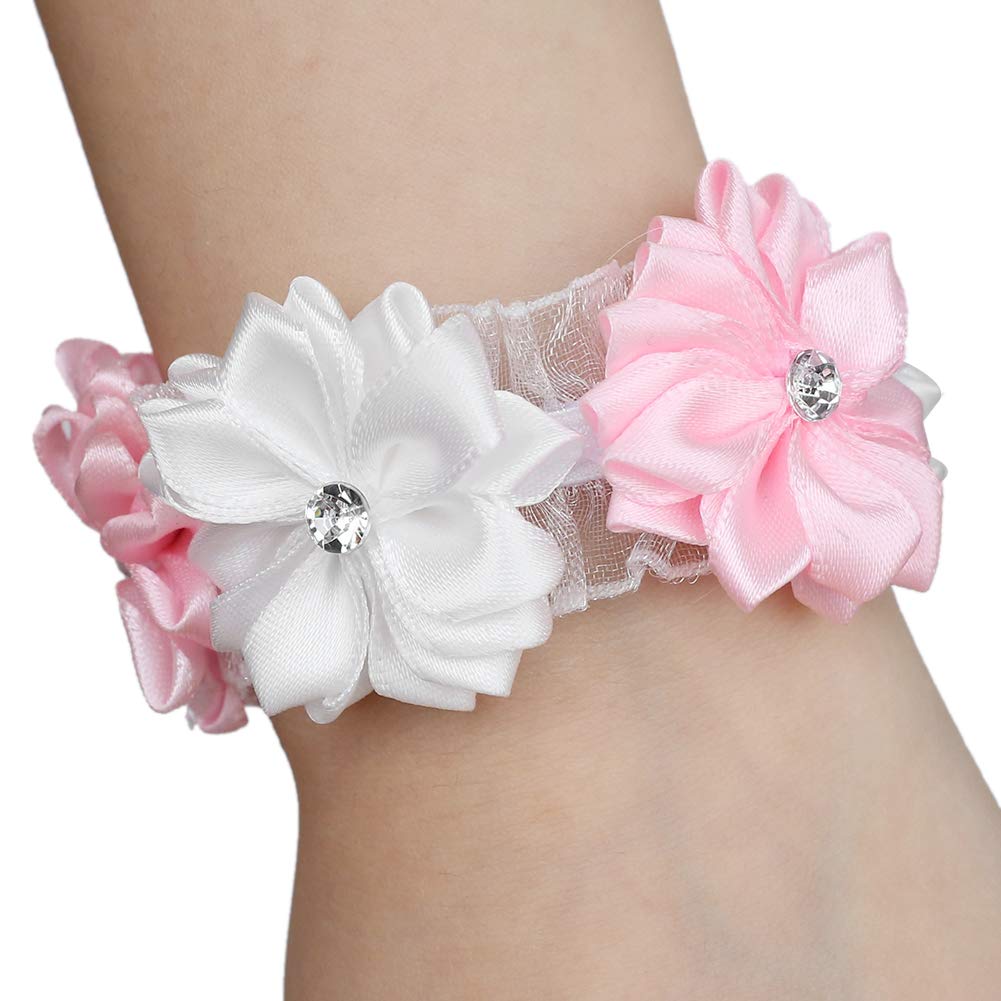 Mumusuki 6Pcs Wrist Corsage Bracelet Beautiful Bride Bridesmaids Simulation Ribbon Wrist Flower Wedding Decoration Accessories(Pink + White)