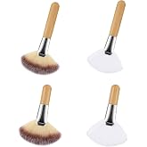 4 Pcs Fluffy Fan Brush Set &ndash; Soft Bristle Makeup Blush Tools | Fluffy &amp; dense fan brushes for flawless powder,highlighter &amp; blush. Short &amp;long handles for easy grip.Perfect for face &amp; body