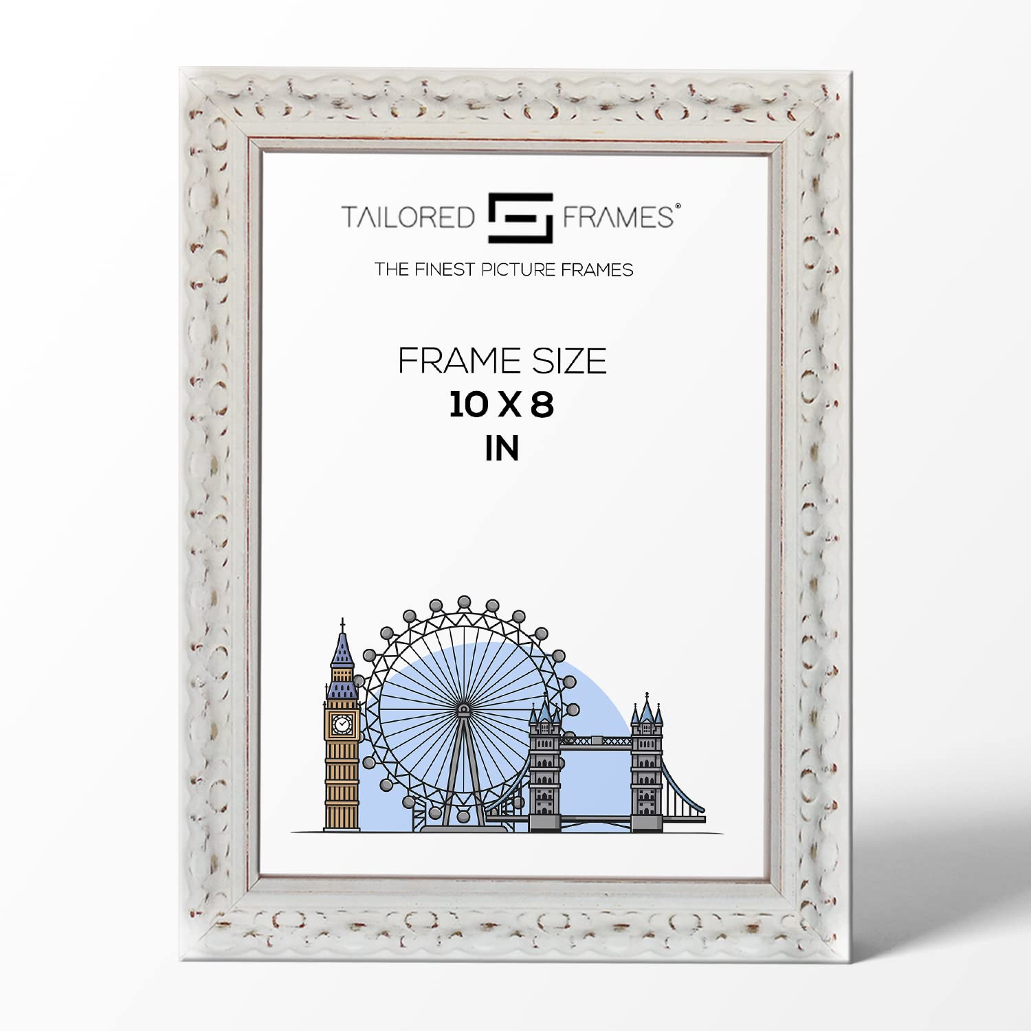 Tailored Frames Vienna White 10" x 8" | Rustic Style Vintage Single Picture Frame | Table Top & Wall Hanging Type | Photo Frame Without Mount