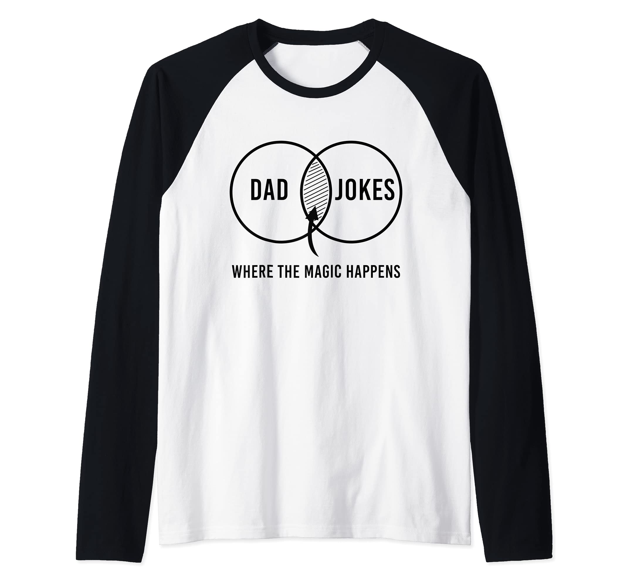 Dad Jokes Bad Dad Jokes Puns Magic Happens Funny Fathers Day Raglan Baseball Tee