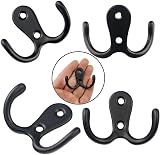 Yesmin Double Prong Robe Hooks 4 Pack Wall Mount Black Zinc Die-Cast view 3