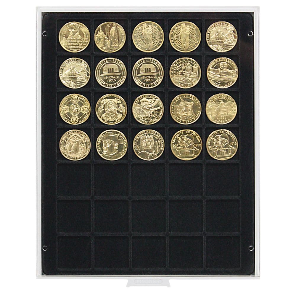 Coin box with 35 compartments, each 36 mm [Lindner 2135C] Carbo (Grey Drawer / Black Insert)