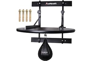Afranti Heavy Duty Adjustable Speed Bag Platform Kit 24" + Speed Punching Ball (10"x7") Adjustable Height Wall Mount Professional Fitness Ball Boxing Reaction Training Kit