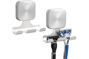 TAILI Powerful Suction Cup Razor Holder 2 Pack, Stylish 304 Stainless Steel Bathroom Suction Hooks for Towel, Loofah, Bathrobe, Shaver Holder for Shower Wall, Easy to Install and Reuse, Silver