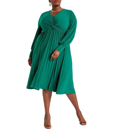 eloquii green dress Cross-Front Belted Knit Midi Carbon STYLE NOTES Close fit Size:Custom plus (18-24US) Fall Family Photo Outfit sku_358964