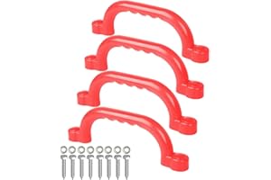 Ymeibe Playground Safety Handles Set, Set of 4 Swing Set Kids Safety Hand Grips for Playset Play House, Grab Handle Bars for Kids Outdoor Jungle Gym, Climbing Frame (Red)