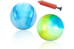 BLMHTWO 2 Pcs 12 Inches Marbleized Bouncy Balls Fun Bouncy Balls with Pump for Men Women Inflatable Playground Sensory PVC Bouncy Balls for Adults Pet Party Beach(White, Blue-Green and Pink Purple)