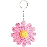 Neptniopllab Daisy Keychain,Cute Daisy Crochet Flower Bag Charms for Women Handmade Floral Keyring Decor Gifts Purse Wallet