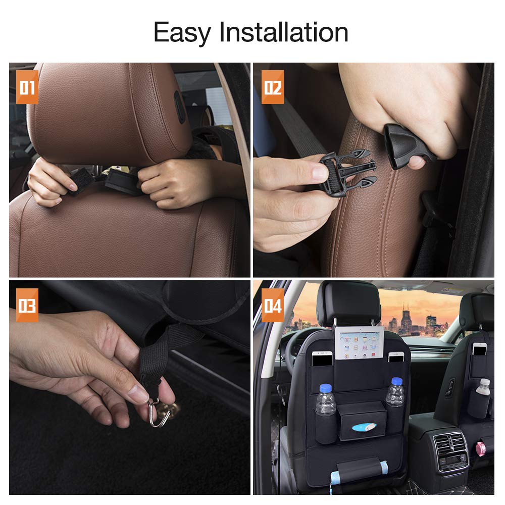 QUEES Backseat Car Organizer Kick Mats Car Seat Back Protectors with 8 Storage Pockets Back seat Organizer for Kids Toy Bottle Drink Vehicles Travel Accessories (1 Pack)