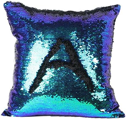 Menglihua Sequins Mermaid Pillowcases Magical Color Changing Reversible Paillette Square Throw Pillow Covers D BlueBlack 40 40CM