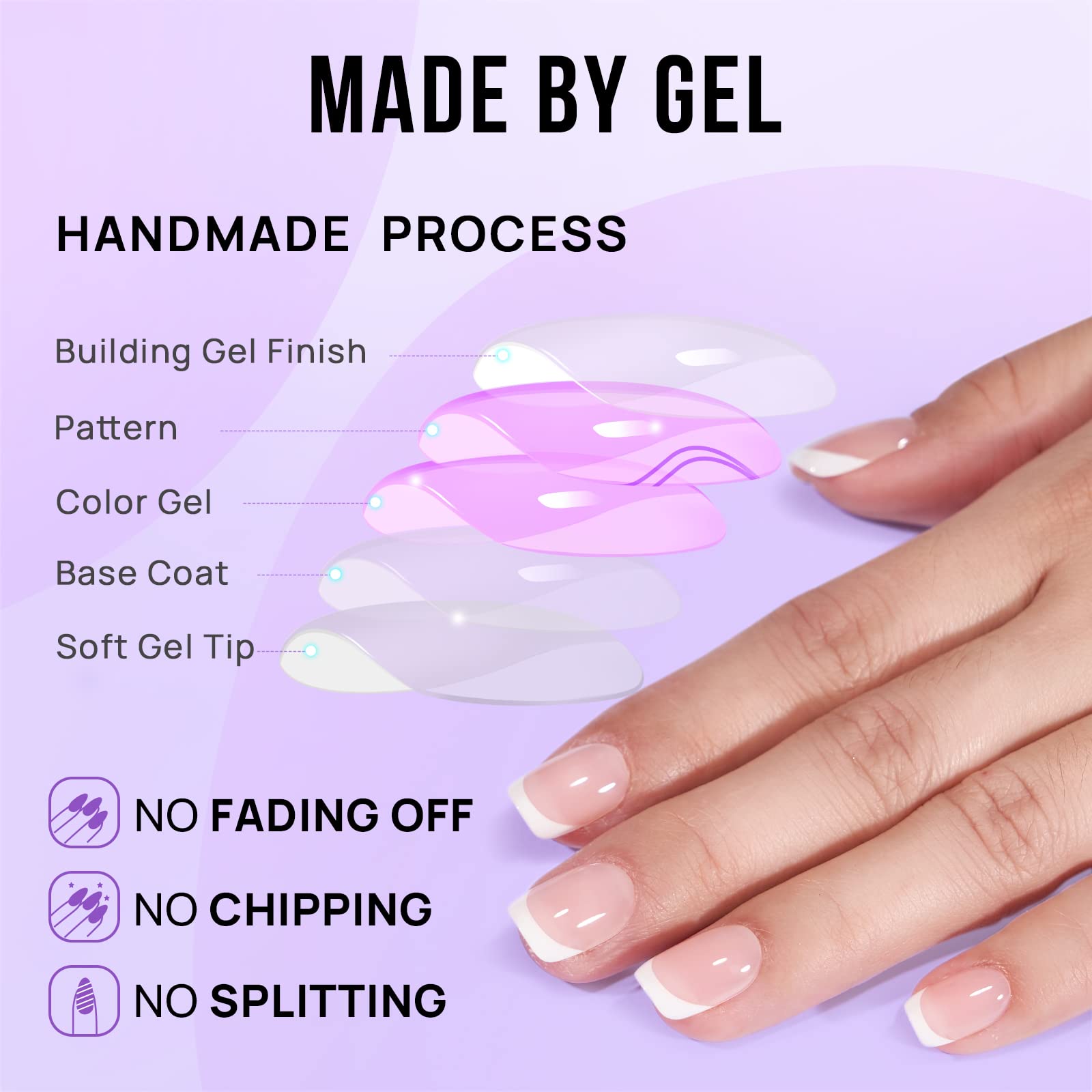 BTArtbox French Tip Press on Nails - Gel Press on Nails Short, No Fade Out Fake Nails with Nail Glue, Seamless Fit Glue on Nails in 15 Sizes Nail Kit for Wedding, Classic White - Image 5